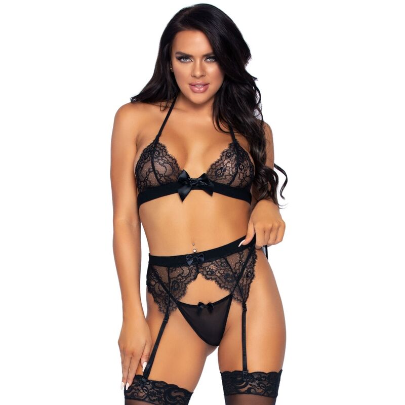 LEG AVENUE - TRÊS PEAS SET TOP, CINTA LIGA E G-STRING M