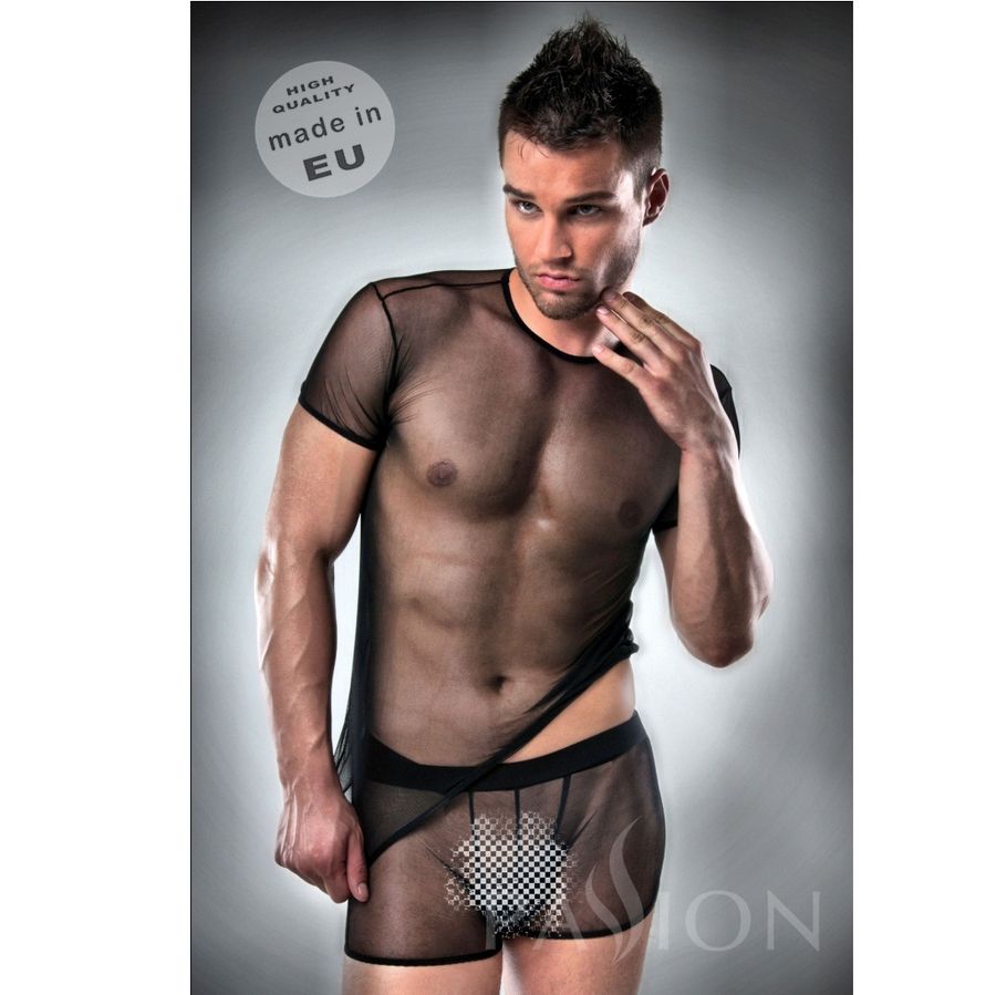 KOMPLET PASSION MEN LINGERIE BLACK CLEAR  TOP + TSHIRT S/M