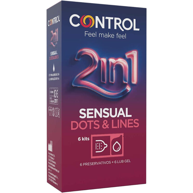 Control Condoms CONTROL 2 IN 1 DOTS & LINES + LUBRICANT 6 UNITS
