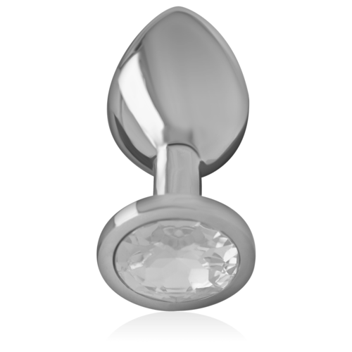 Plug anal metalic mărimea S cu bază lată și cristal transparent