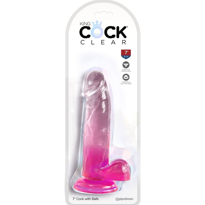 KING COCK - CLEAR PÊNIS REALÍSTICO COM BOLAS 15.2 CM ROSA