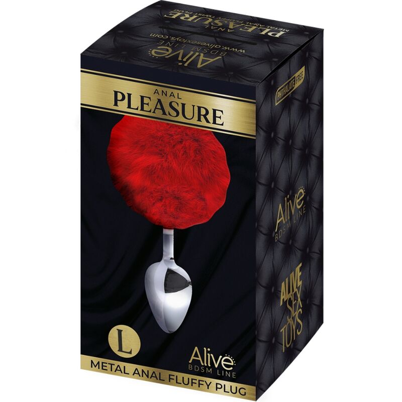 ALIVE - PLUG PRAZER ANAL METAL LISO FLUFFY VERMELHO TAMANHO L