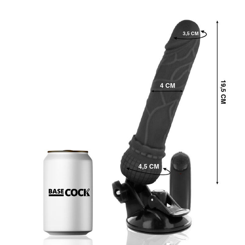 BASECOCK - CONTROLE REMOTO VIBRADOR REALÍSTICO BASECOCK PRETO 19,5 CM