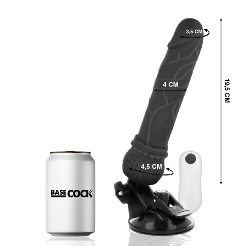 BASECOCK - VIBRADOR DE CONTROLE REMOTO REALISTA PRETO 19.5 CM -O- 4 CM