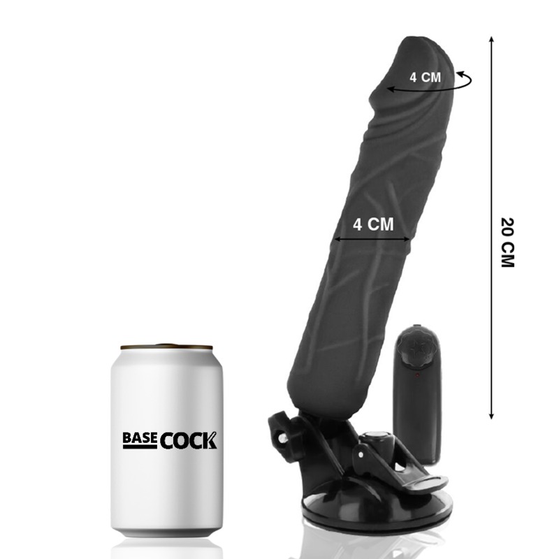 BASECOCK - CONTROLE REMOTO VIBRADOR REALÍSTICO PRETO 20 CM -O- 4 CM