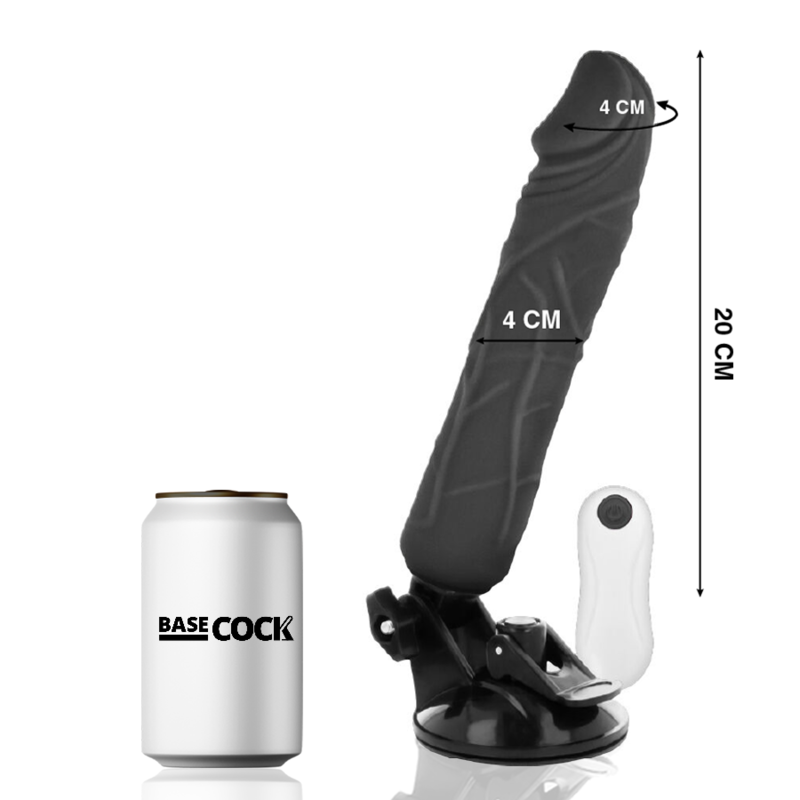 BASECOCK - VIBRADOR DE CONTROLE REMOTO REALÍSTICO PRETO 20 CM -O- 4 CM