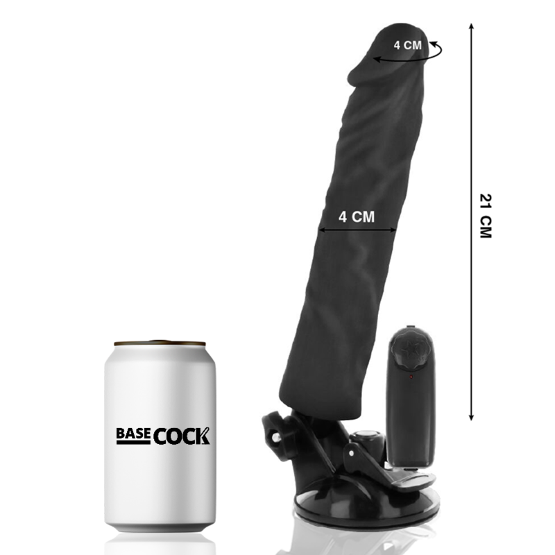 BASECOCK - CONTROLE REMOTO VIBRADOR REALÍSTICO PRETO 21 CM -O- 4 CM