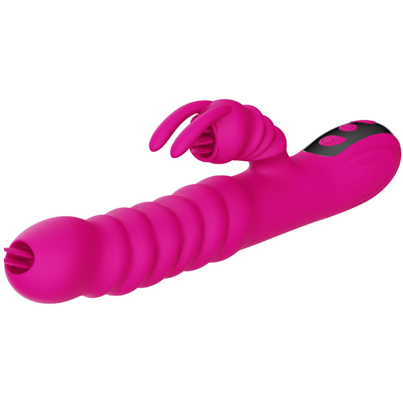 ARMONY - VIBRADOR MULTIFUNCIONAL DE LÍNGUA DUPLA DE COELHO FÚCSIA EFEITO DE CALOR