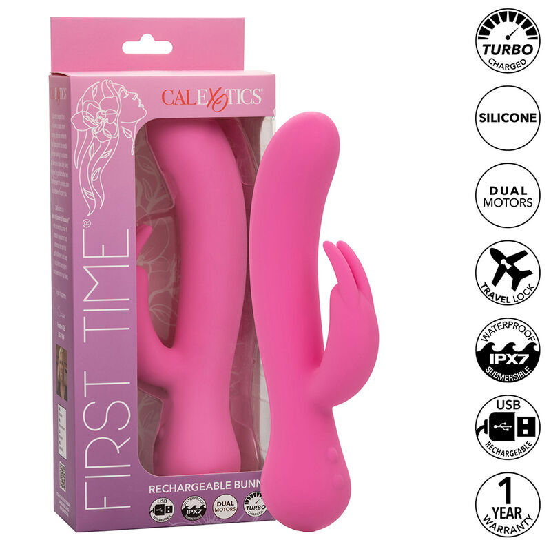 CALEXOTICS - FIRST TIME VIBRADOR COELHO RECARREGÁVEL ROSA