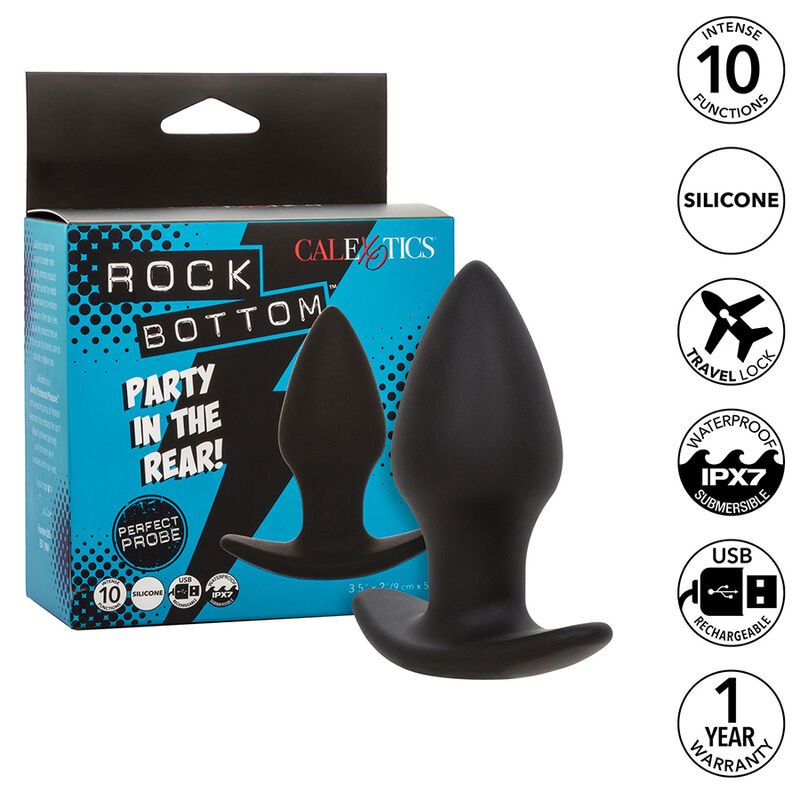 CALEXOTICS - ROCK BOTTOM PLUG ANAL PERFEITO 10 VIBRAÇÕES SILICONE PRETO