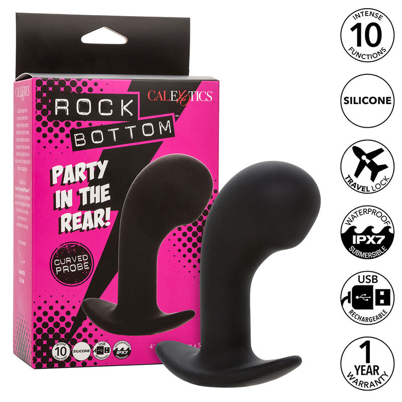 CALEXOTICS - ROCK BOTTOM PLUG ANAL CURVO 10 VIBRAÇÕES SILICONE PRETO