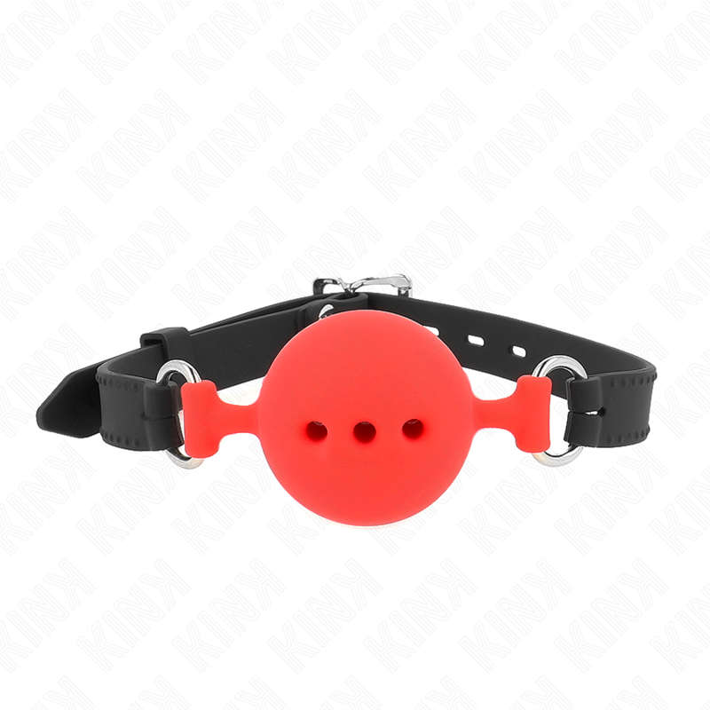 KINK - MORDAÇA COMPLETA DE SILICONE 55 x 2 CM COM BOLA DE 5 CM TAMANHO L VERMELHO AJUSTÁVEL 35-51 CM