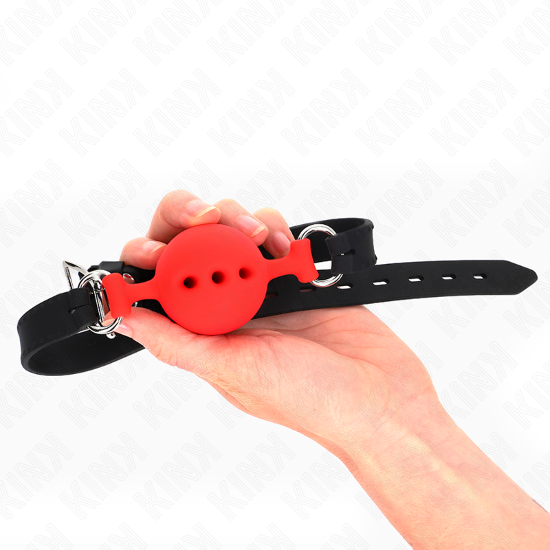 KINK - MORDAÇA COMPLETA DE SILICONE 55 x 2 CM COM BOLA DE 4,5 CM TAMANHO M VERMELHO AJUSTÁVEL 35-51 CM