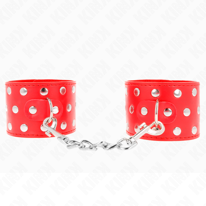 KINK - RETENÇÕES DE PULSO COM SNAP FASTEN COMPLETO DE REBITES VERMELHO AJUSTÁVEL 19-24 CM X 5,5 CM