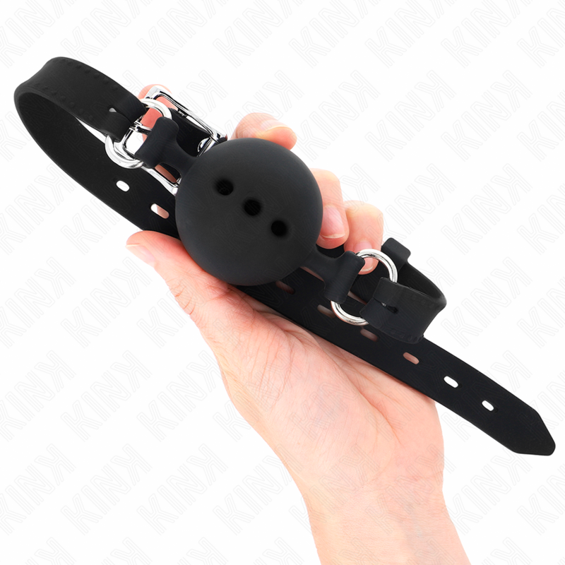 KINK - MORDAÇA COMPLETA DE SILICONE 55 x 2 CM COM BOLA DE 4,5 CM TAMANHO M PRETO AJUSTÁVEL 35-51 CM