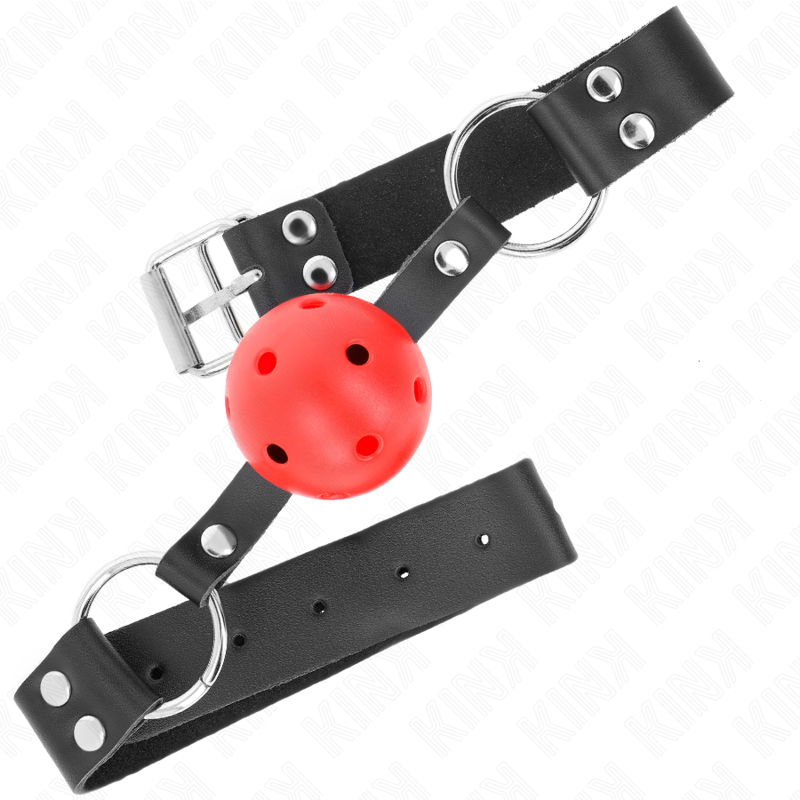 KINK - BOLA RESPIRÁVEL 4 CM MORDAÇA COM REBITE DUPLO VERMELHO 62,5 x 2,5 CM AJUSTÁVEL 42-58 CM