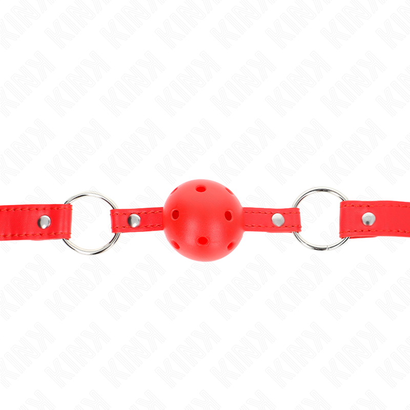 KINK - BOLA RESPIRÁVEL 4 CM MORDAÇA COM REBITE DUPLO MODELO 1 VERMELHO 62,5 x 2,5 CM AJUSTÁVEL 42-58 CM