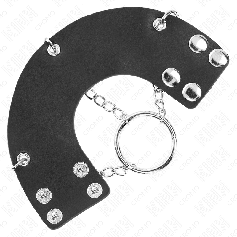 KINK – PENIS RING 4 CM LANCUSZEK 7 CM METALOWY Z PASKIEM SKÓRZANYM