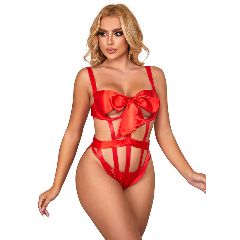 SUBBLIME – 954468 SEKSUALNE AŻUROWE BODY Z KOKARDKĄ CZERWONE S/M