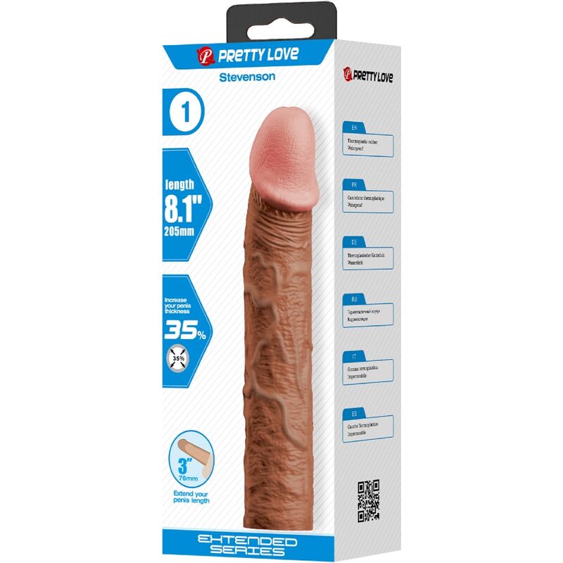 PRETTY LOVE – STEVENSON PENIS SLEEVE Z PRZEDŁUŻENIEM 7,6 CM MULATTO