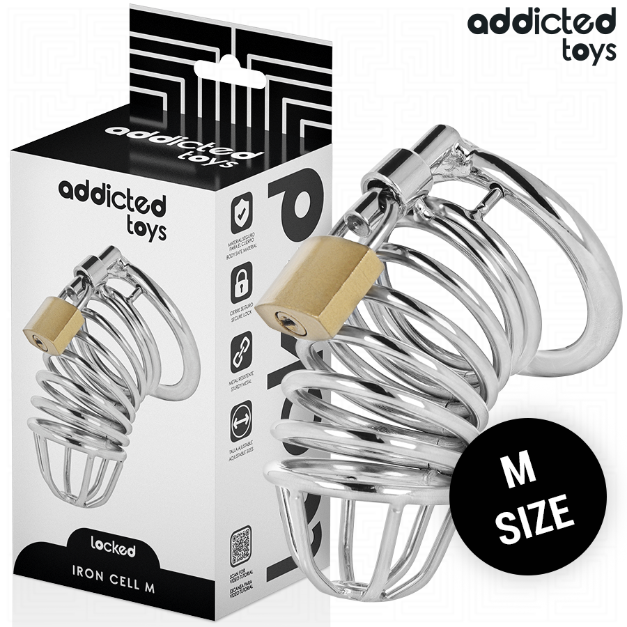 ADDICTED TOYS LOCKED – GAIOLA DE PÊNIS DE METAL COM CÉLULA DE FERRO TAMANHO M