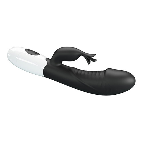 Detalii vibrator Rabbit Rasmussen cu braț clitoridian flexibil și suprafață striată