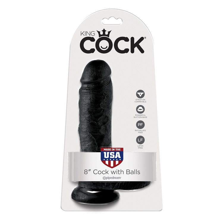 KING COCK - 8 DILDO PRETO COM BOLAS 20.3 CM