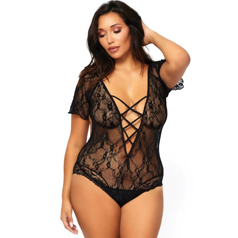 LEG AVENUE FLORAL LACE TEDDY PLUS SIZE