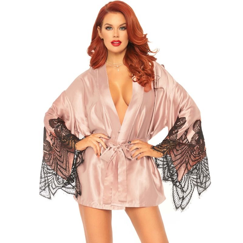 LEG AVENUE SATIN ROBE WITH FLARED SLEEVES S/M