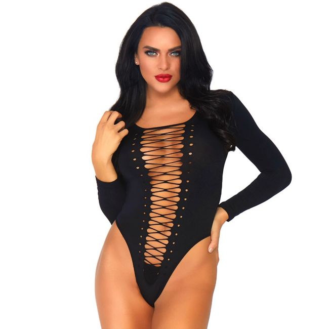 LEG AVENUE LONG SLEEVED TEDDY ONE SIZE