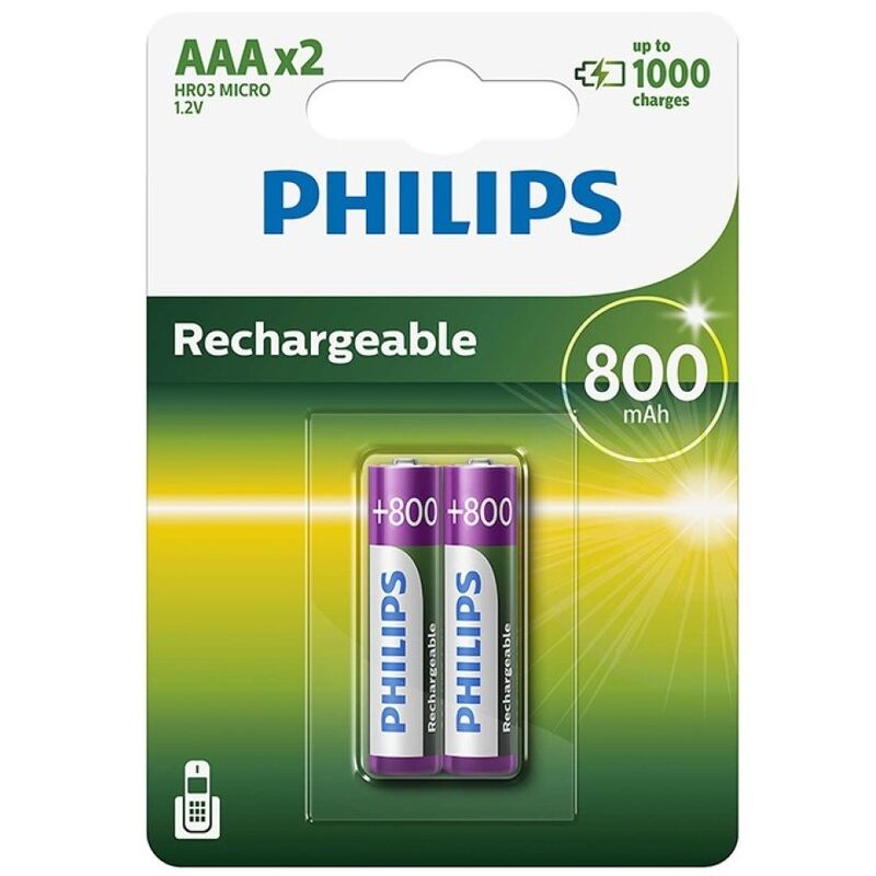 BATTERIA RICARICABILE PHILIPS AAA HR03 800 mAh BLISTER * 2