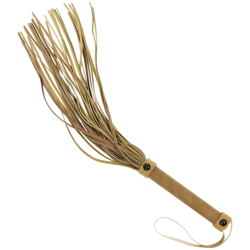 Bici BDSM tip flogger din piele vegană, maro auriu, lungime 28 cm