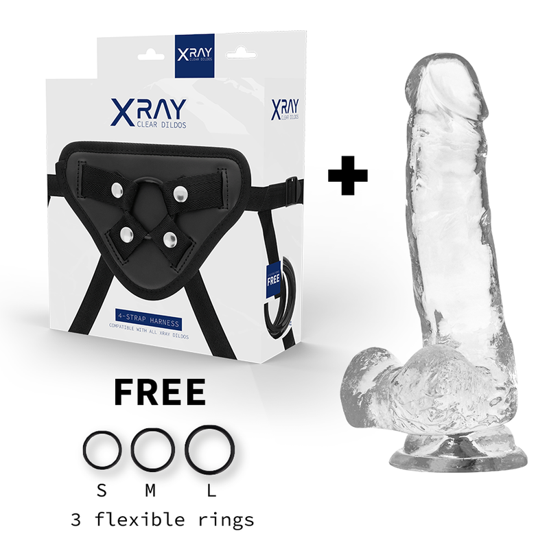 X RAY - ARNÊS + DILDO TRANSPARENTE COM BOLAS 18.5 CM -O- 3.8 CM